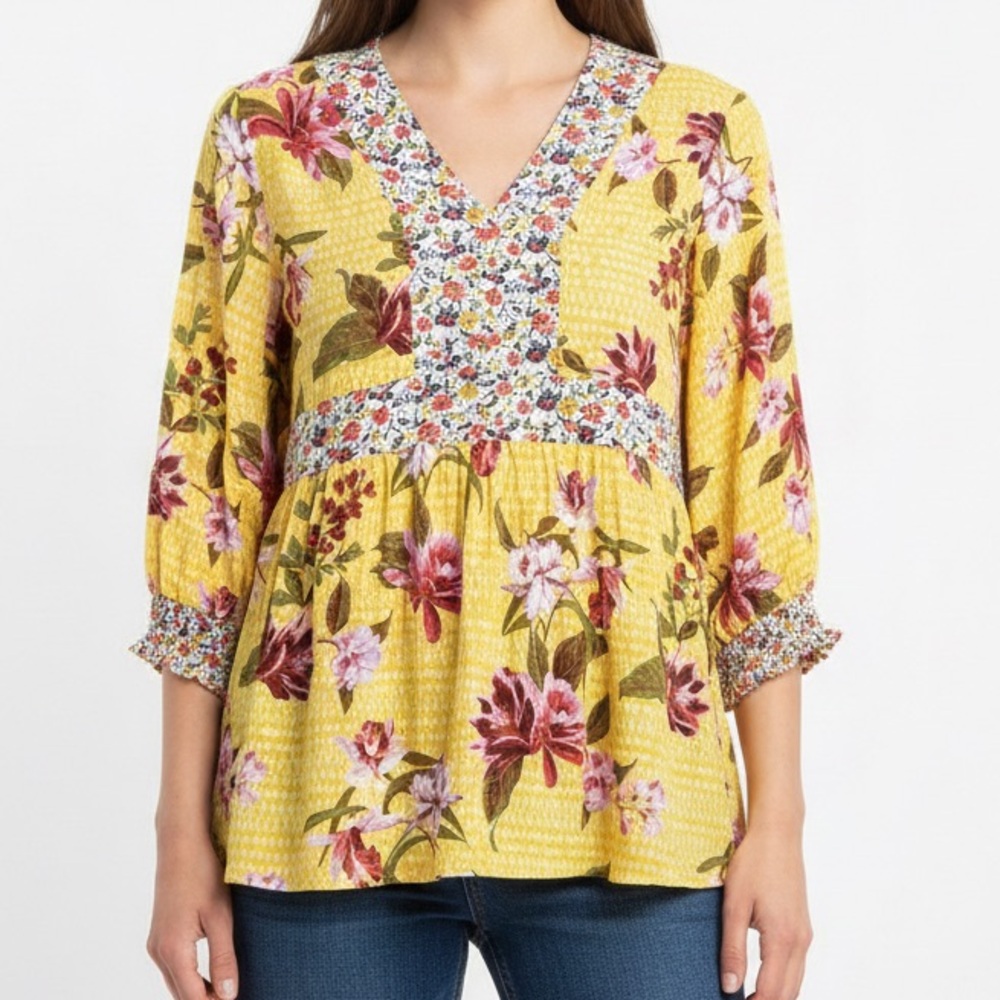 Suzanne Betro Yellow Floral Blouse